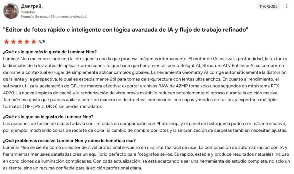 Opinión 1 de Luminar Neo 