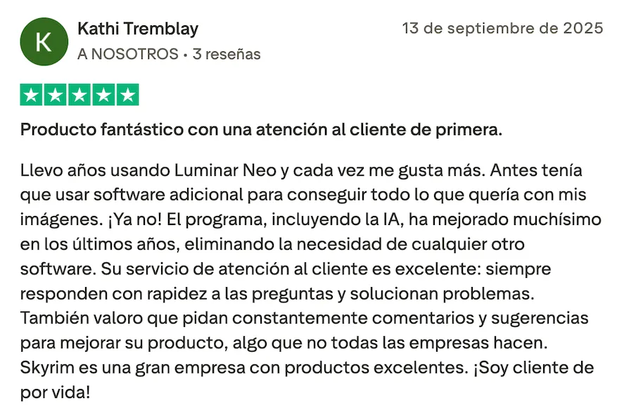 Opinión 3 sobre Luminar Neo en Trustpilot