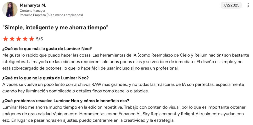 Opinión 4 de Luminar Neo 