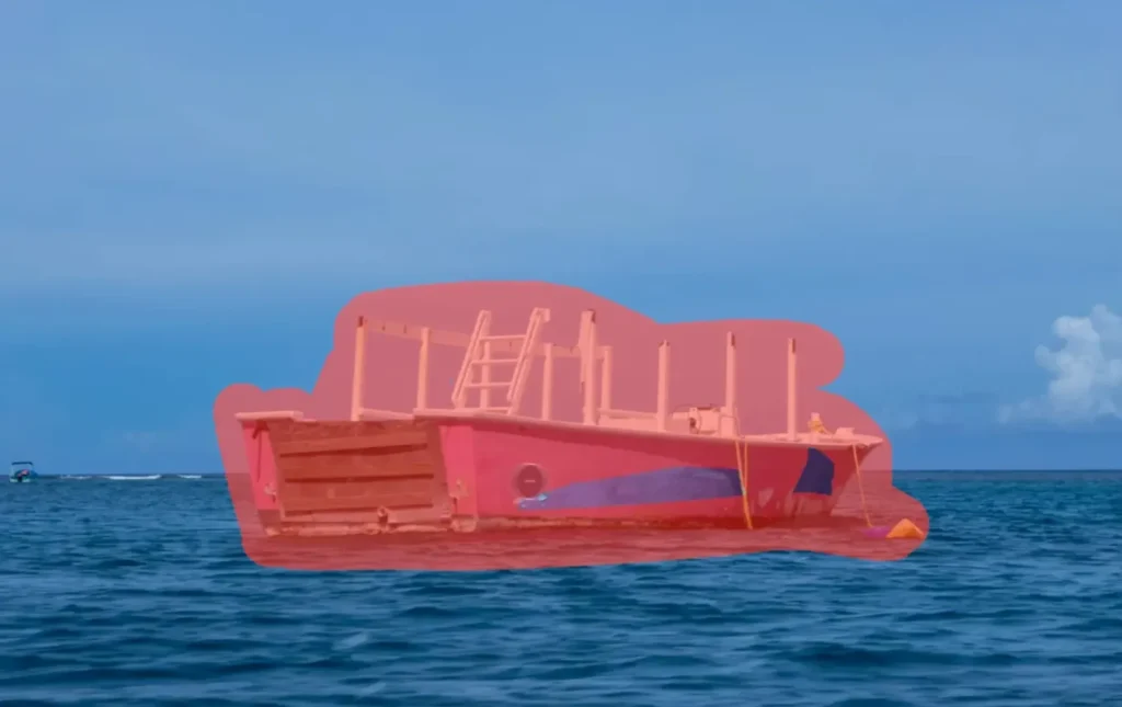Herramienta de sustitución de objetos de Luminar Neo: barco reemplazado por ballena.