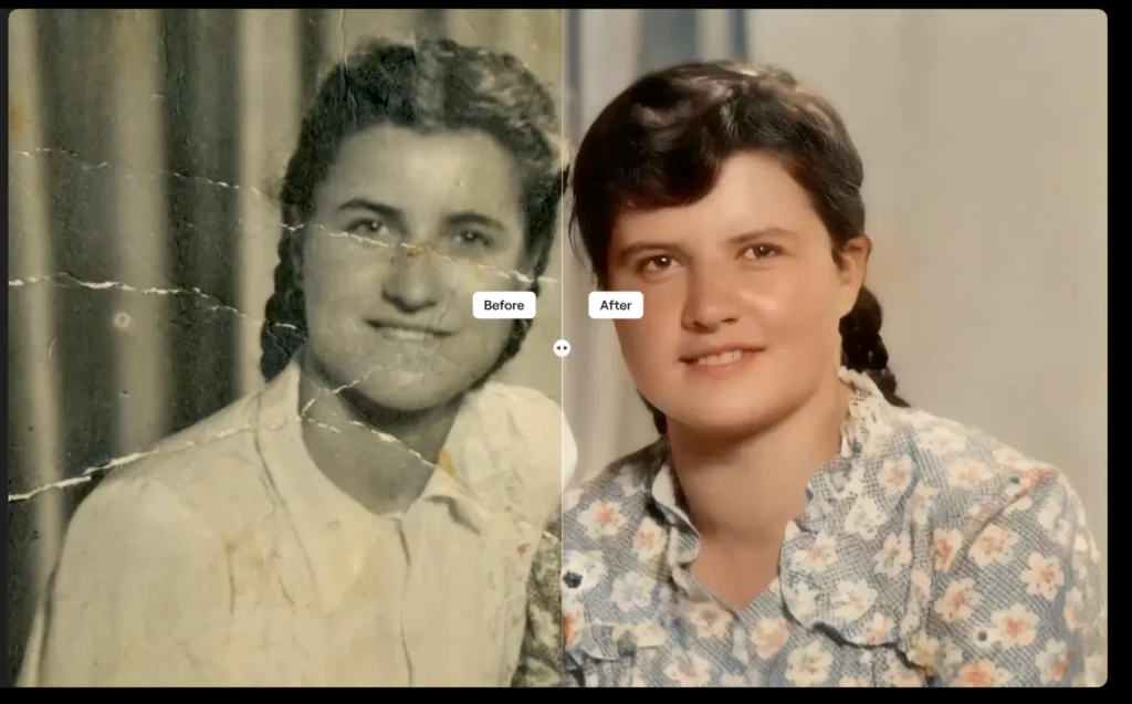 Restauración de foto antigua con herramienta de IA de Luminar Neo.