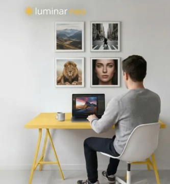 Persona editando fotos con Luminar Neo en su ordenador