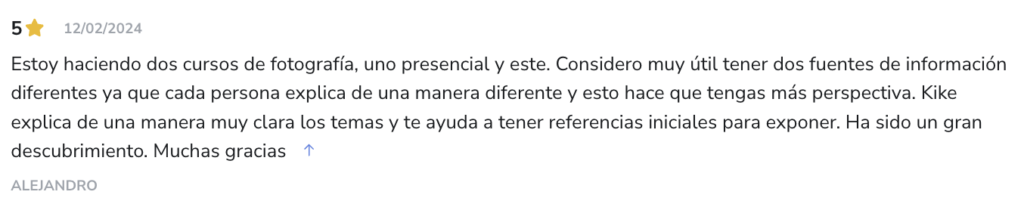 Opiniones de alumnos del curso de iniciación a la fotografía de Kike Arnaiz, en Hotmart.