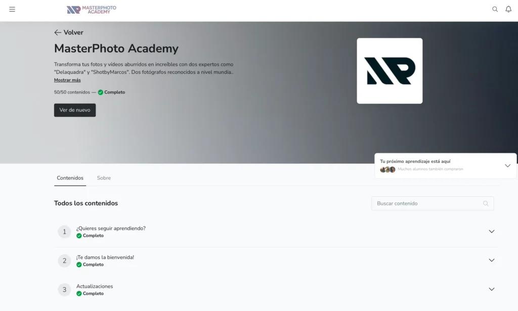 Plataforma MasterPhoto Academy por dentro.