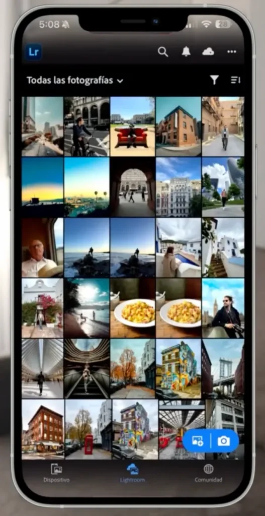 Interfaz Lightroom Mobile MasterPhoto Academy.