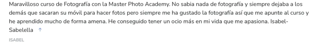 Opinión alumno MasterPhoto Academy Hotmart.