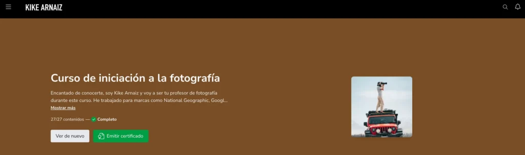 Plataforma del curso de iniciación a la fotografía de Kike Arnaiz