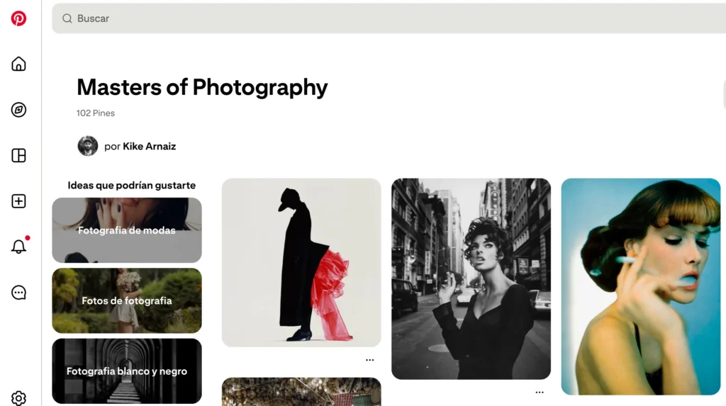 Tablero de Pinterest recomendado en el curso de iniciación a la fotografía de Kike Arnaiz